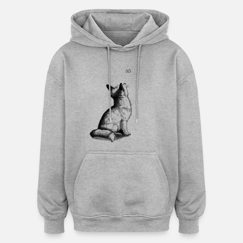 Fuchswelpe mit Schmetterling - Oversized Unisex Hoodie - Grau meliert