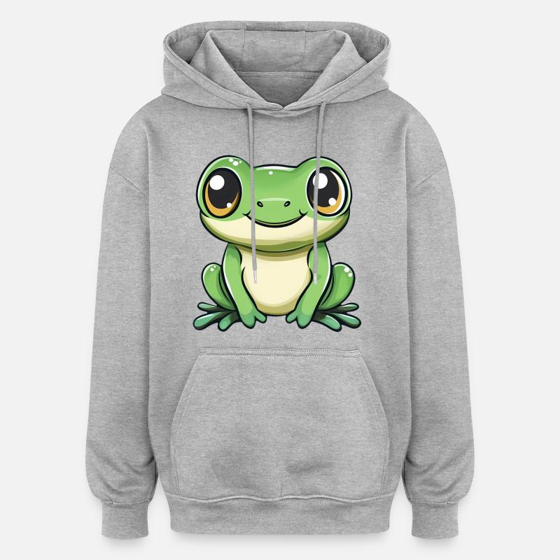 mignon grenouille - Vert - Design joyeux. - Sweat à capuche oversize unisexe - gris chiné