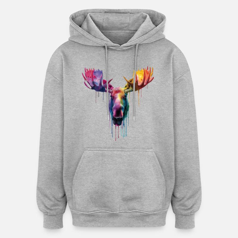 Elch Elchkopf - Oversized Unisex Hoodie - Grau meliert