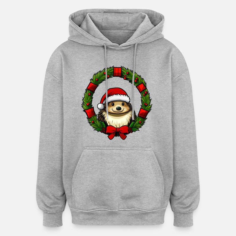 Hérisson de Noël - Sweat à capuche oversize unisexe - gris chiné