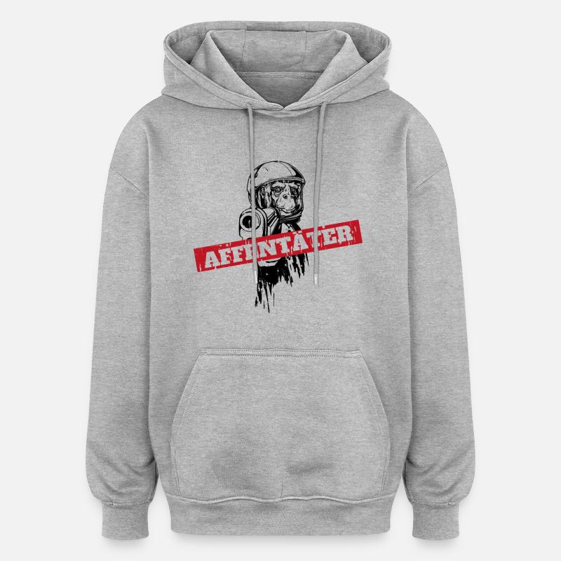 Affe mit Waffe und zielt - Oversized Unisex Hoodie - Grau meliert