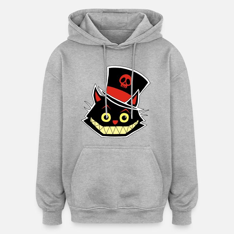 chat et chapeau - Sweat à capuche oversize unisexe - gris chiné