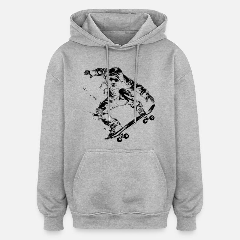 Skateboarder de dessin animé - Sweat à capuche oversize unisexe - gris chiné