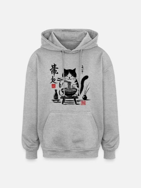 Elegant Traditional Ink Brush Calligraphy - Oversized Unisex Hoodie - heather grey