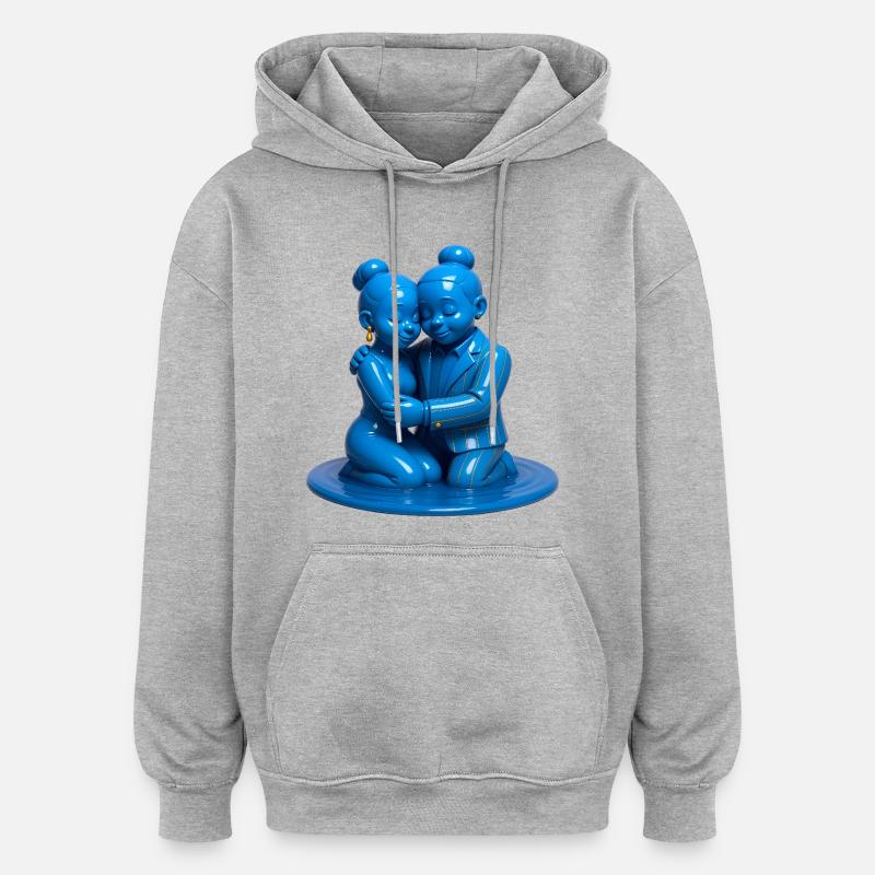 LOVERS #2- peace & love - Sweat à capuche oversize unisexe - gris chiné