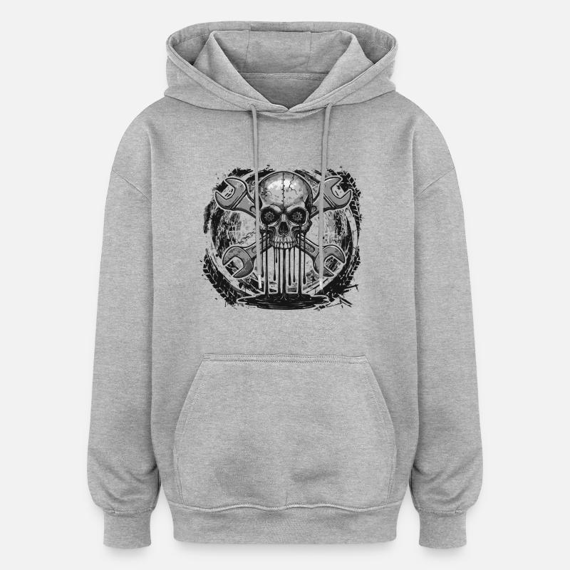 Crâne de Mécanicien – Atelier industriel - Sweat à capuche oversize unisexe - gris chiné
