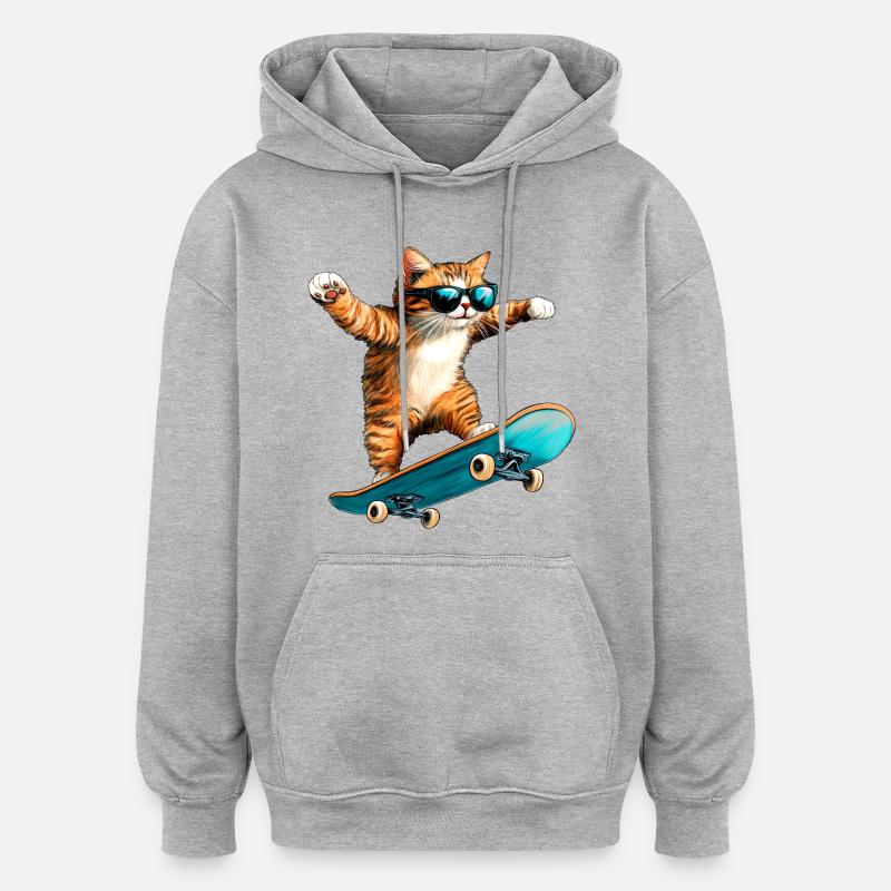 Katze Skater - Oversized Unisex Hoodie - Grau meliert