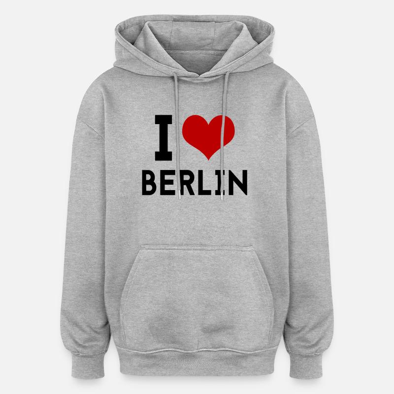 J'aime Berlin - Sweat à capuche oversize unisexe - gris chiné