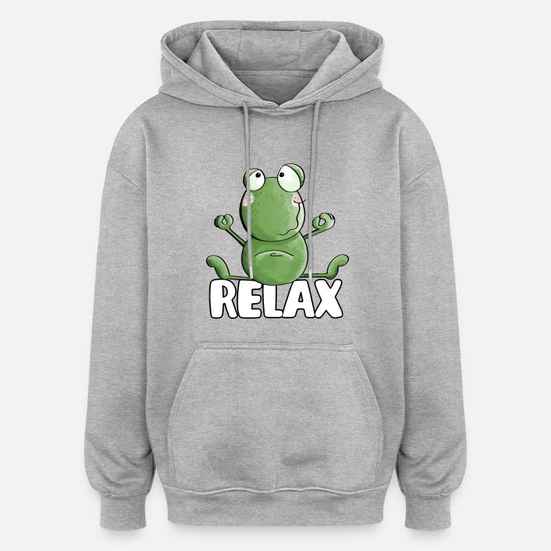 Frog Relaxing Yoga - Frogs - Toad - Quak - Oversized Unisex Hoodie - heather grey
