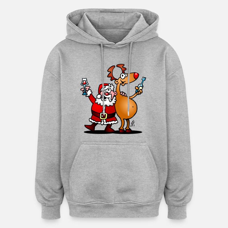 Père Noël et ses rennes - Sweat à capuche oversize unisexe - gris chiné