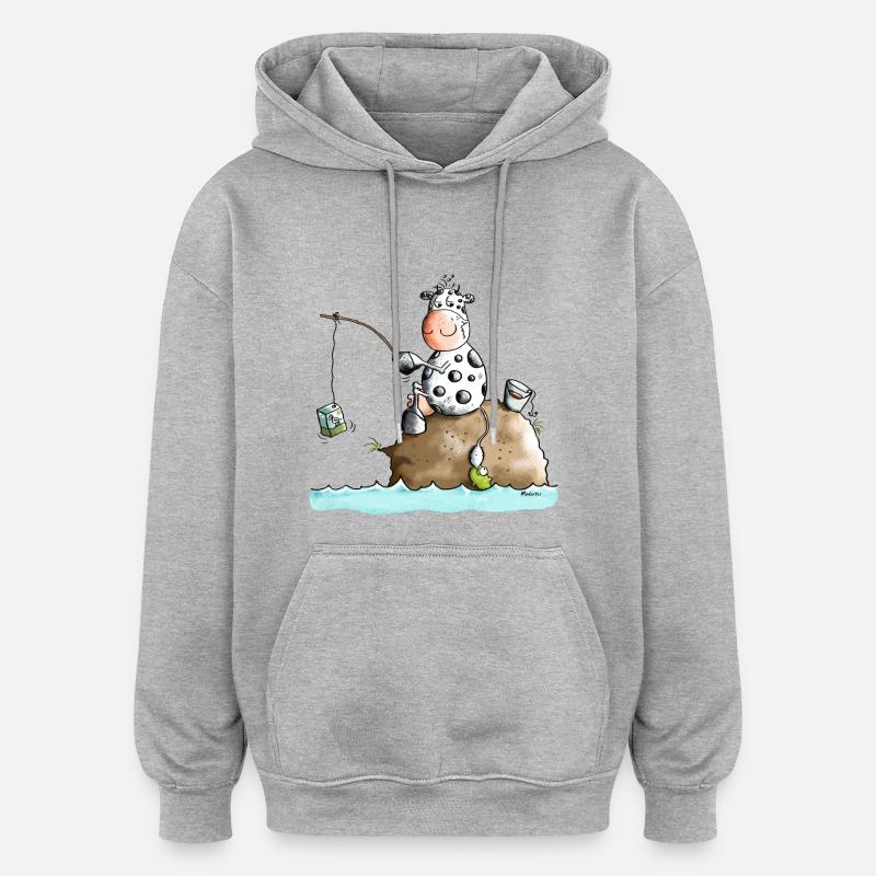 Vache De Pêche - Sweat à capuche oversize unisexe - gris chiné