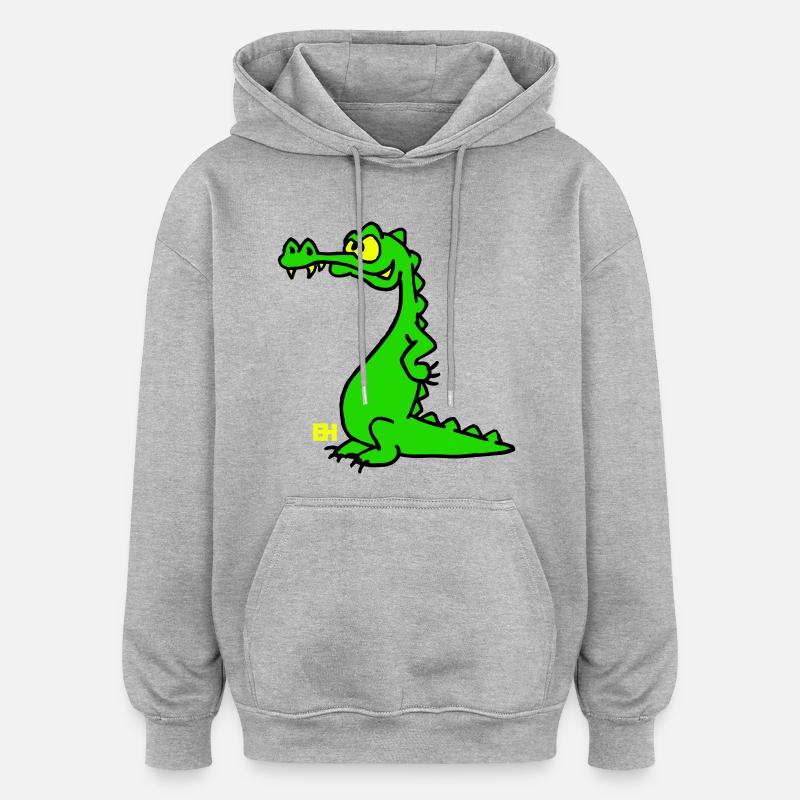 Smiling Crocodile, dreifarbiges Design - Oversized Unisex Hoodie - Grau meliert