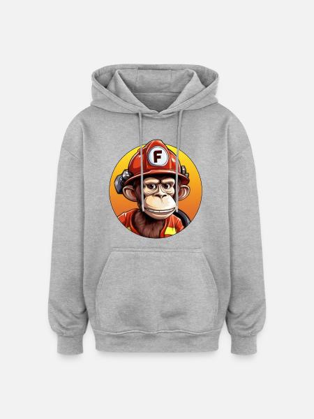 Pompier / Singe - Sweat à capuche oversize unisexe - gris chiné