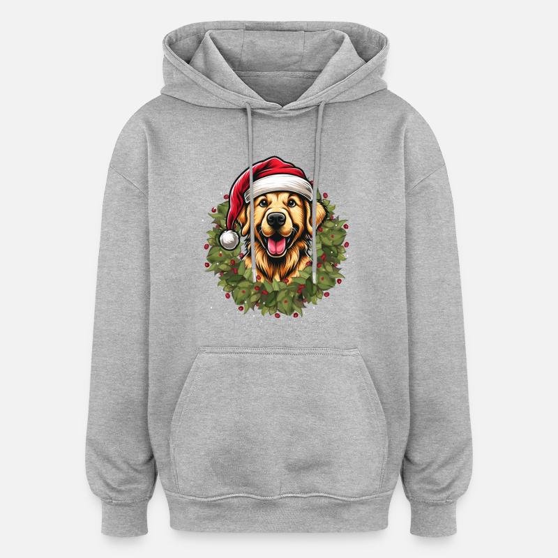 Golden Retriever à Noël 🎄 - Sweat à capuche oversize unisexe - gris chiné