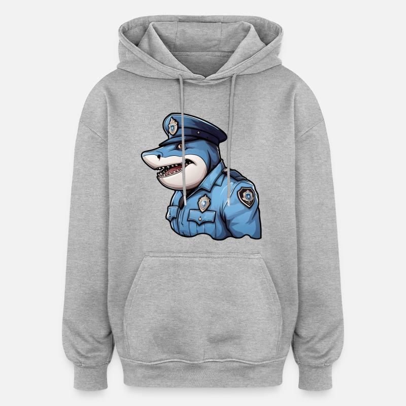 Requin policier - Sweat à capuche oversize unisexe - gris chiné