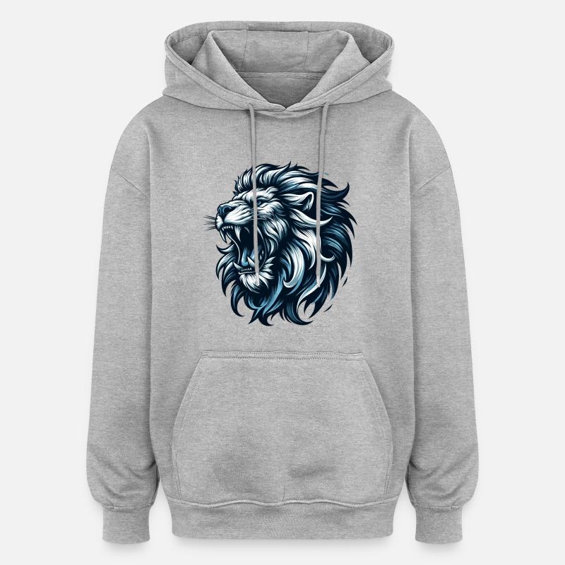 Lion rugit cadeau bleu - Sweat à capuche oversize unisexe - gris chiné