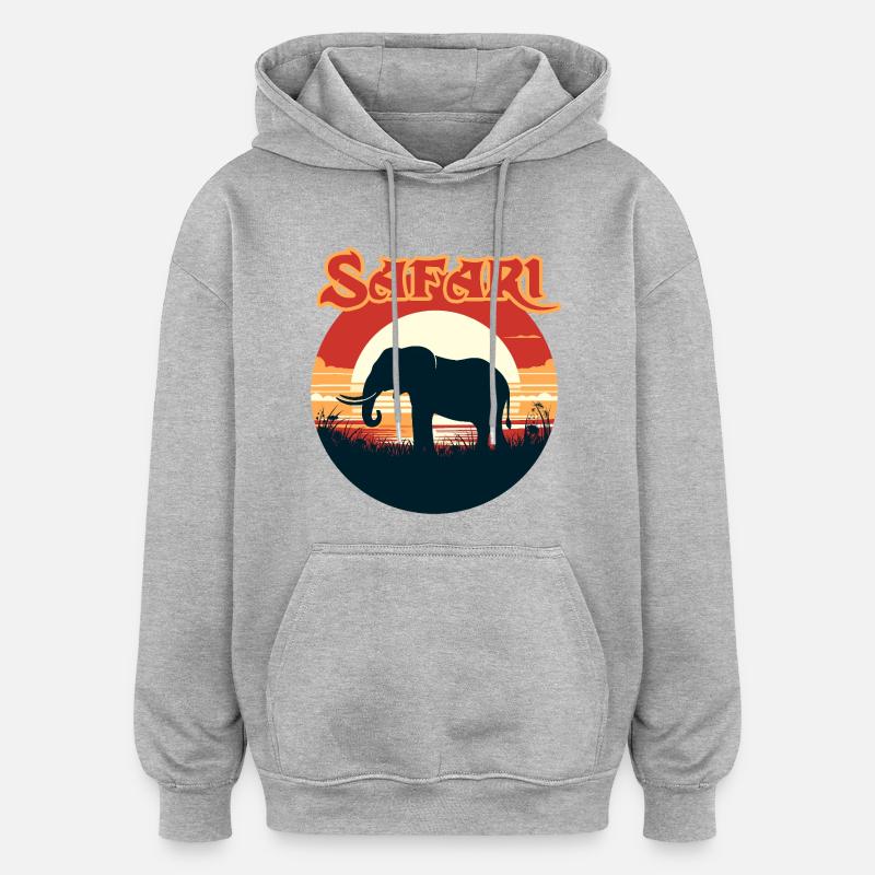 Faune Coucher de soleil Éléphant Design - Sweat à capuche oversize unisexe - gris chiné