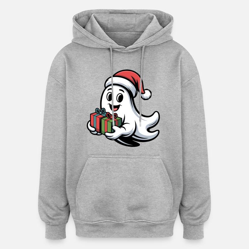 Weihnachtsgeist mit Geschenken - Sweat à capuche oversize unisexe - gris chiné