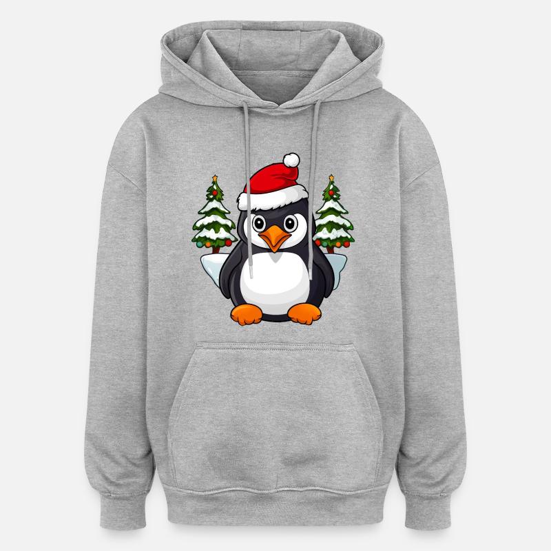 Pingouin de Noël - Sweat à capuche oversize unisexe - gris chiné