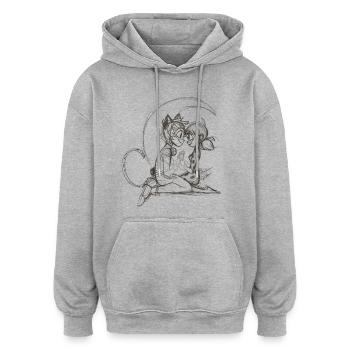 Miraculous Dessin De Ladybug Et Cat Noir - Sweat à capuche oversize unisexe - gris chiné - Devant - Noah (186cm)