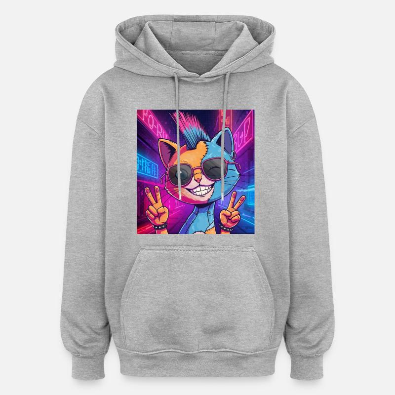 Frankensteen : Cyberpunk Kitty - Sweat à capuche oversize unisexe - gris chiné