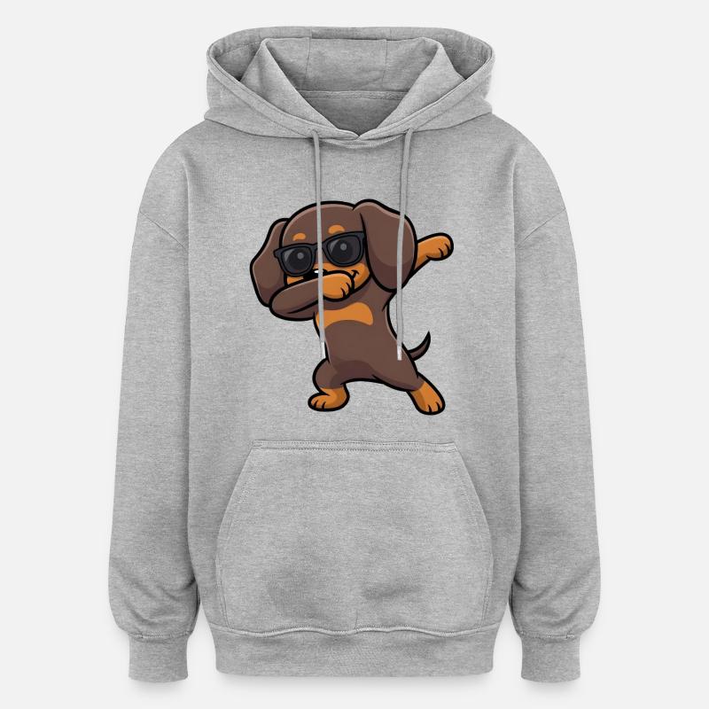 Dabbing Dackel alias Teckel - Sweat à capuche oversize unisexe - gris chiné