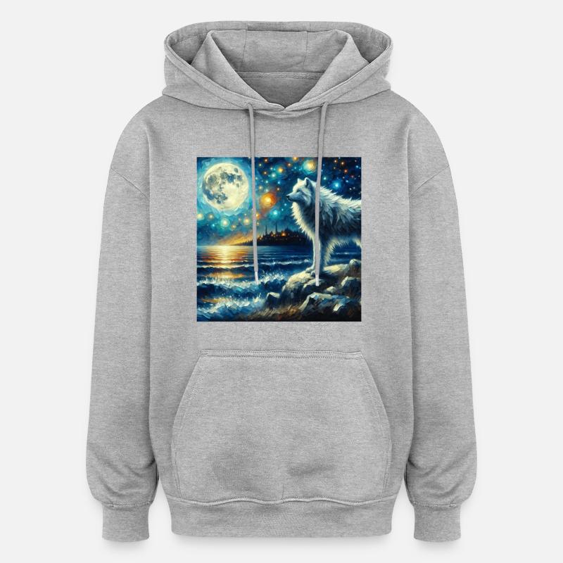 Nuit étoilée du Loup Arctique - Sweat à capuche oversize unisexe - gris chiné