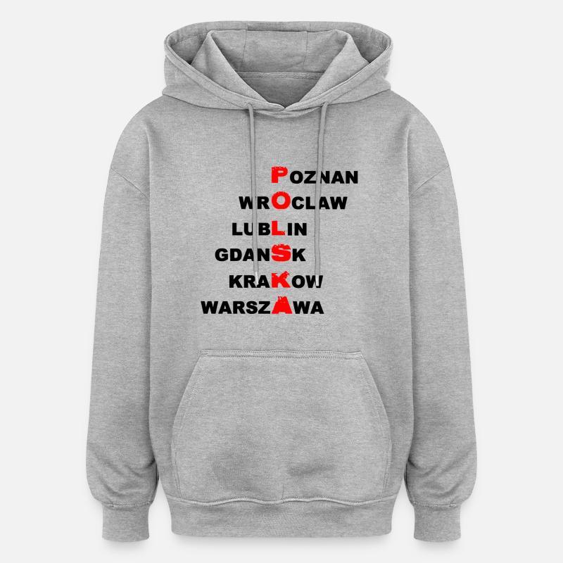 Pologne - Polska - Villes - Sweat à capuche oversize unisexe - gris chiné