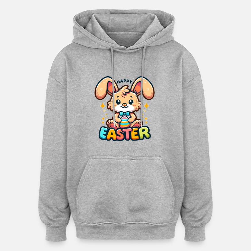 Happy Easter - Easter Bunny Illustration - Oversized Unisex Hoodie - heather grey