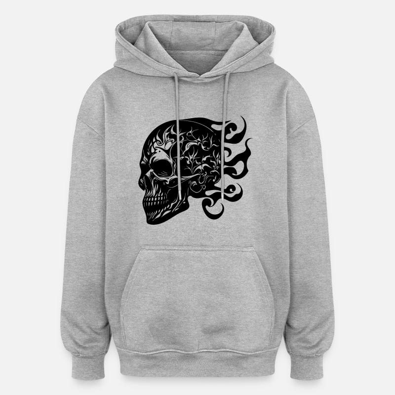 Rire Brûlant Sourire Tatouage Crâne - Sweat à capuche oversize unisexe - gris chiné