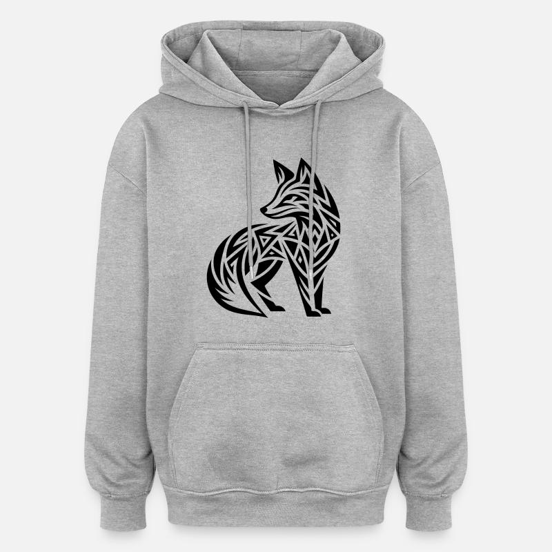 Søt rev i tribal tatoveringsstil - Oversized unisex-hettegenser - gråmelert