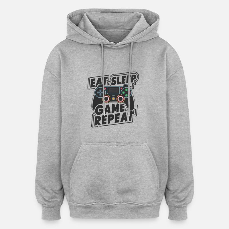 Manger, dormir, jouer, répéter - Sweat à capuche oversize unisexe - gris chiné