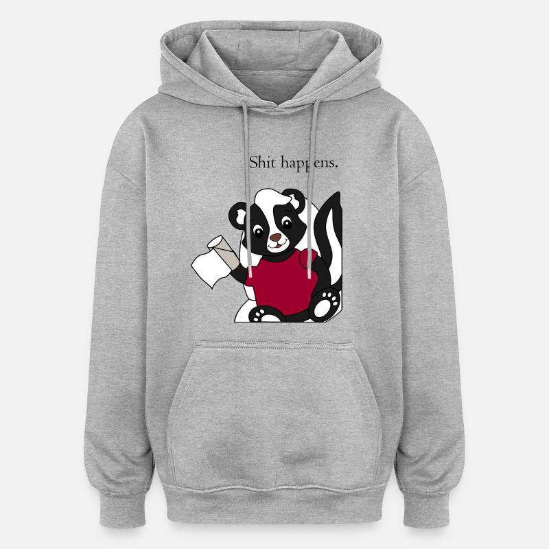Stinktier Pixie Shit happens - Oversized Unisex Hoodie - Grau meliert