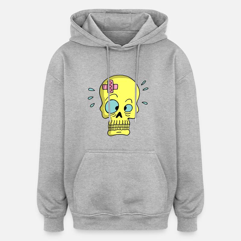 Tête de mort et sparadrap - Sweat à capuche oversize unisexe - gris chiné
