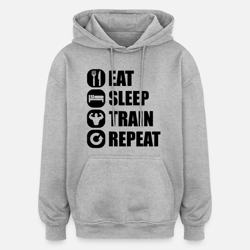 eat_sleep_train_repeat_8_1f - Sweat à capuche oversize unisexe - gris chiné