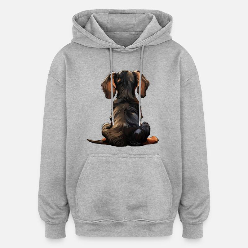 Teckel - Sweat à capuche oversize unisexe - gris chiné