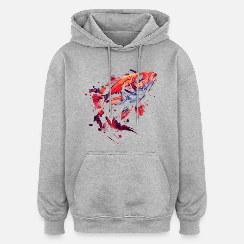 Poisson - Sweat à capuche oversize unisexe - gris chiné