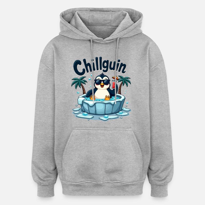 Chillguin – Coolness auf Eis - Oversized Unisex Hoodie - Grau meliert