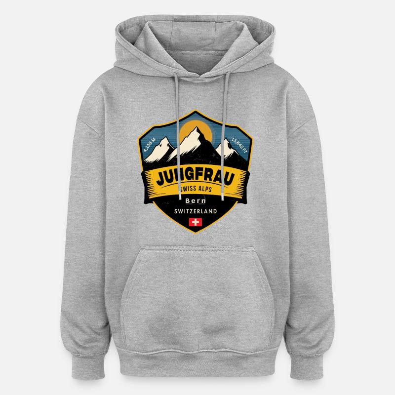 Jungfrau, Alpes suisses, Suisse - Sweat à capuche oversize unisexe - gris chiné