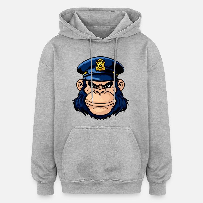 Singe policier - Sweat à capuche oversize unisexe - gris chiné