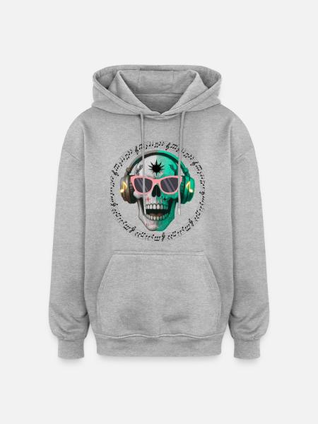 Kranium med hovedtelefon og solbriller t-shirt design - Oversize unisex hoodie - grå meleret