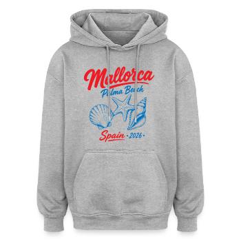 Malle 2026 Majorque, Palma Beach Espagne 2026 - Sweat à capuche oversize unisexe - gris chiné - Devant - Noah (186cm)