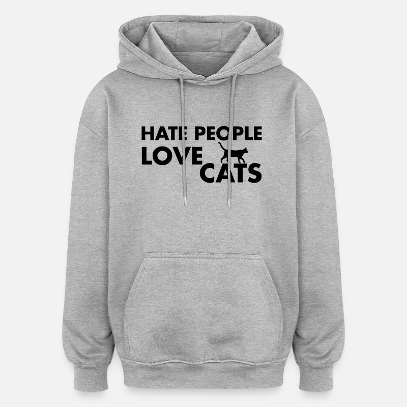 Cat Lover - Sweat à capuche oversize unisexe - gris chiné