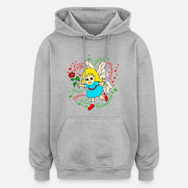 Elfe Traeumer in Rot - Oversized Unisex Hoodie - Grau meliert