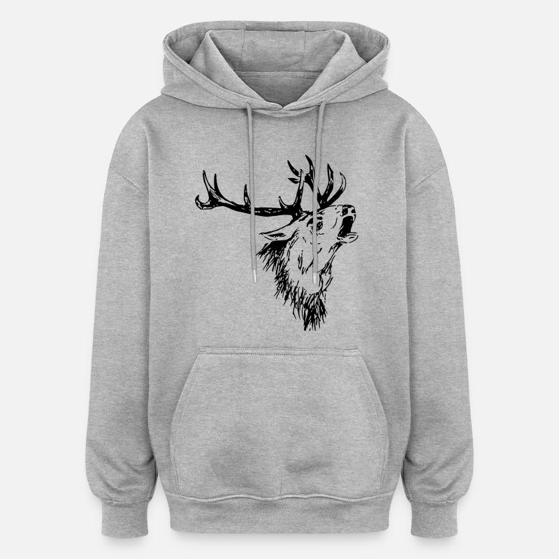 Cerf - Sweat à capuche oversize unisexe - gris chiné
