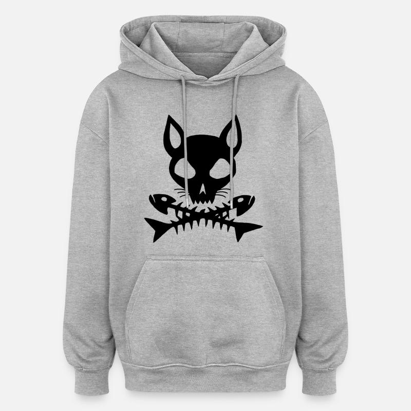 Schwarzer Katzenschädel - Oversized Unisex Hoodie - Grau meliert