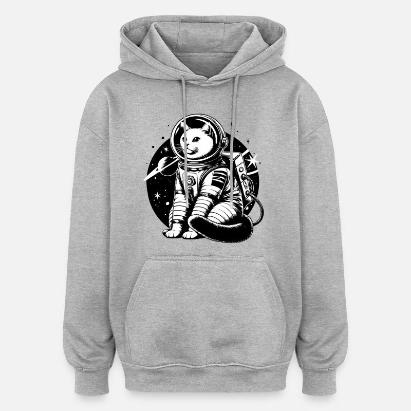 Chat astronaute - Sweat à capuche oversize unisexe - gris chiné