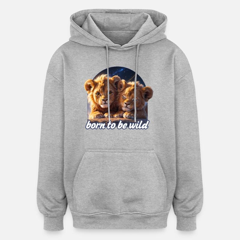 Deux petits lions - Sweat à capuche oversize unisexe - gris chiné