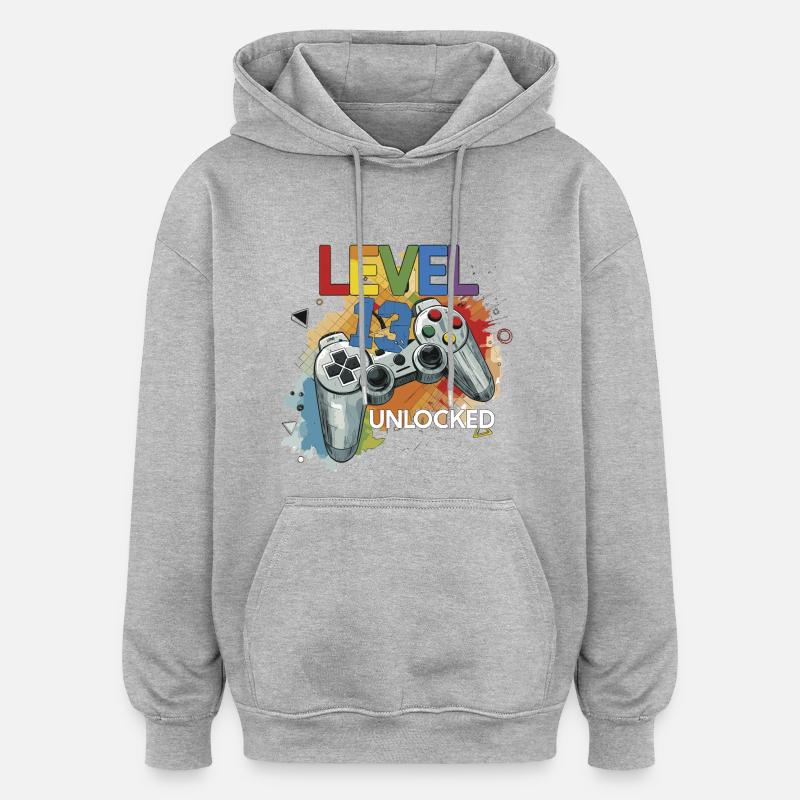 Level 13 Freigeschaltet Controller Graffiti Geburt - Oversized Unisex Hoodie - Grau meliert