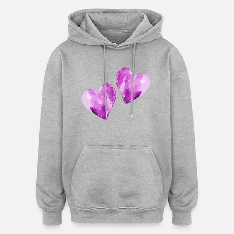 Coeurs amoureux Saint-Valentin - Sweat à capuche oversize unisexe - gris chiné